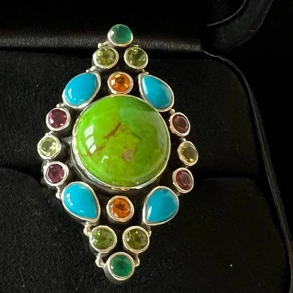 🦋NICKY BUTLER RAJ LIMITED EDITION Sterling Silver Turquoise Multi Gem Ring SZ 9 - Picture 3 of 13